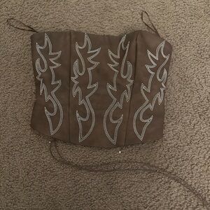 Women’s Brown Western-Style Corset Top with Embroidered Accents